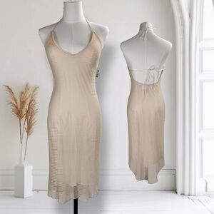 LM Lulu Patricia Forgeal Backless Mini Dress Size S Vintage Textured Knit Halter